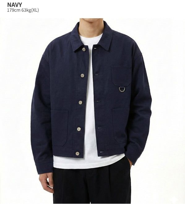 Crop French Work Jacket Navy