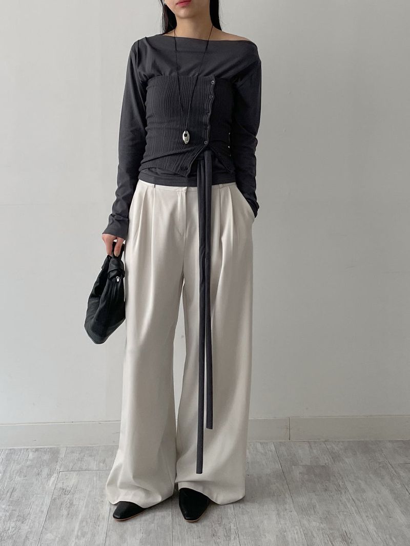 Boat Neck Shirring Wrap T-Shirt