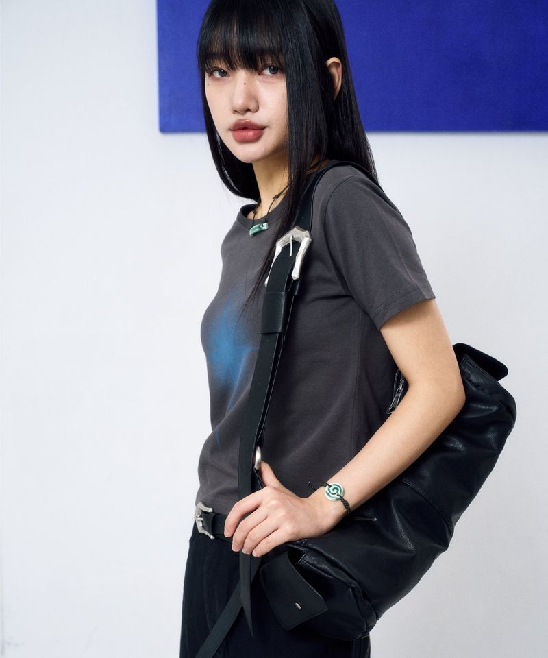 Bumpy Buckle Stone Bag (Black)