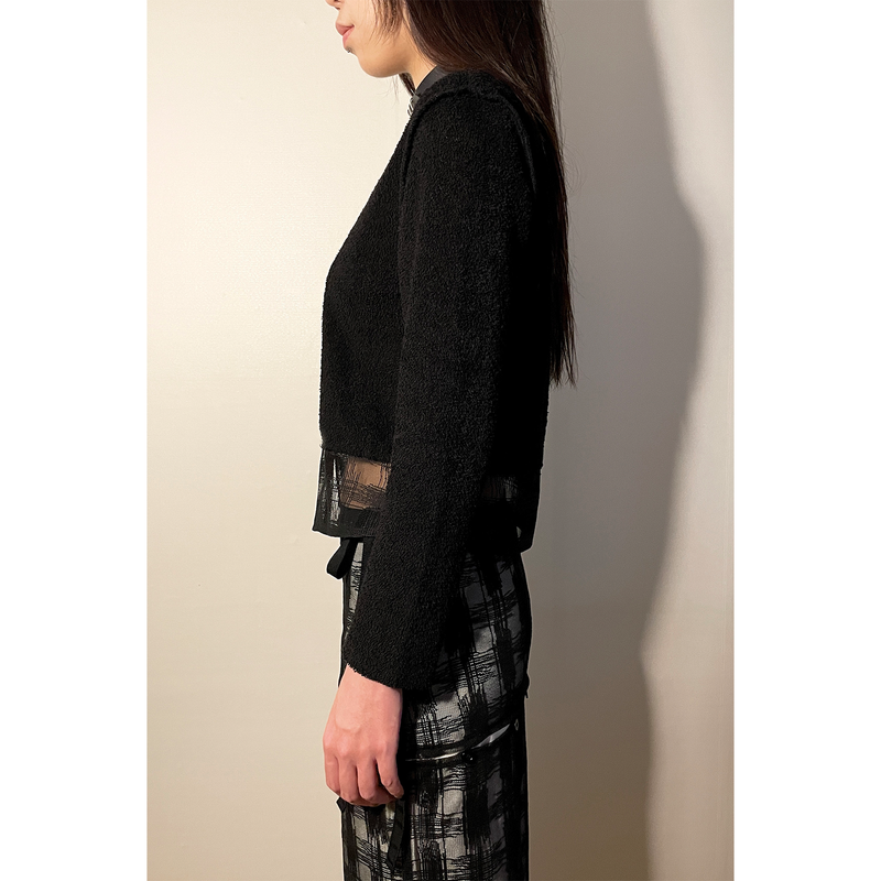 CHECK LAYERED TERRY CARDIGAN