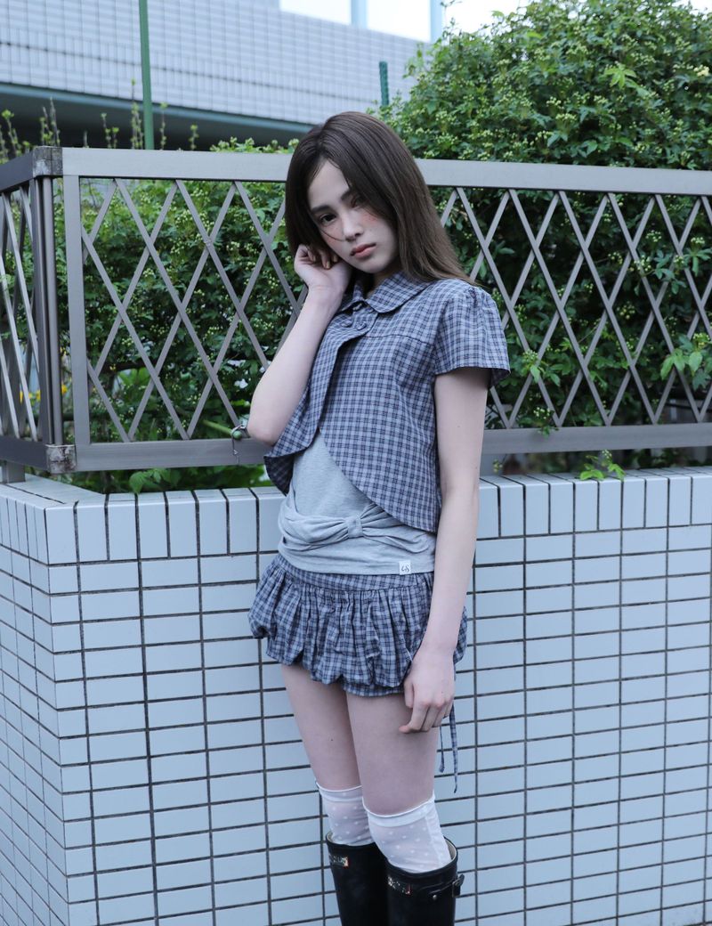 UGLYSHADOW（アグリーシャドウ）の「チェッカード パンプキン スカートパンツ(NAVY)（パンツ）」