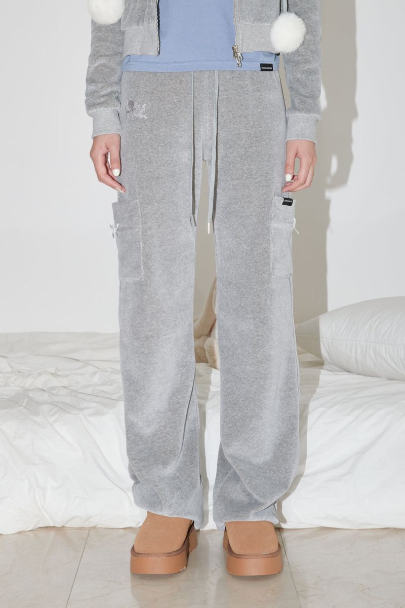 VELVET TRAINING BOOTS CUT PANTS (MELANGE GRAY)