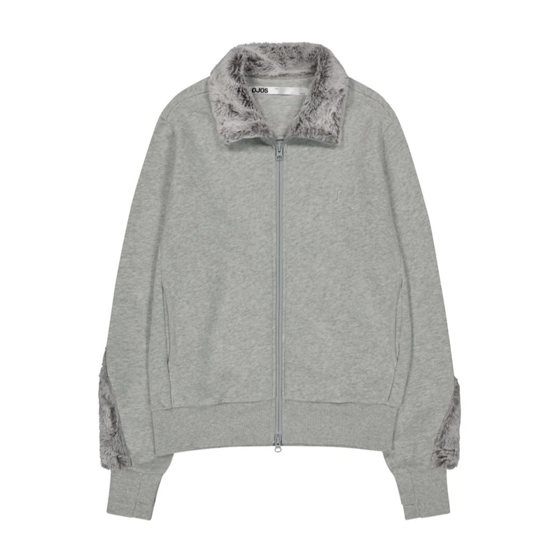 Fur Trim Jersey Zip-up / Grey