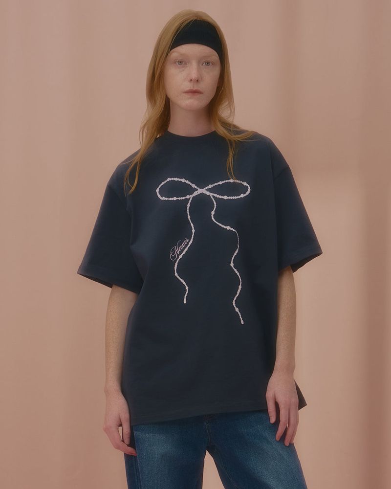 WAVE PEARL RIBBON TSHIRT-CHARCOAL