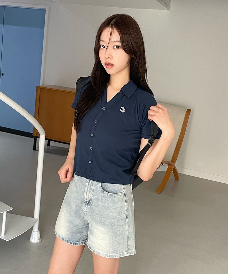 OPEN COLLAR LOGO HALF CARDIGAN [4color]