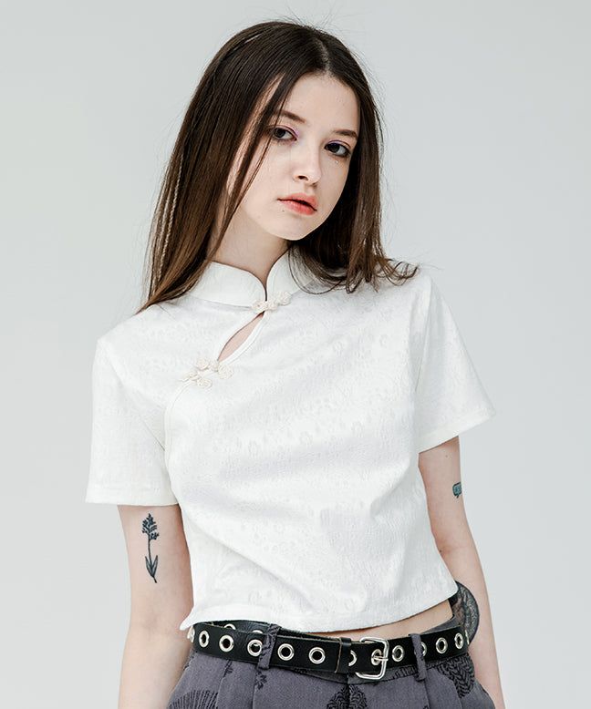 JACQUARD QIPAO CROP SHIRT