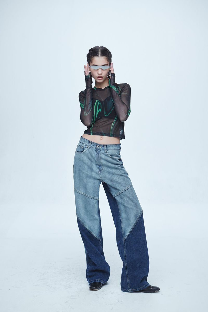 Hyper Brush Washing Wide Denim Pants Blue