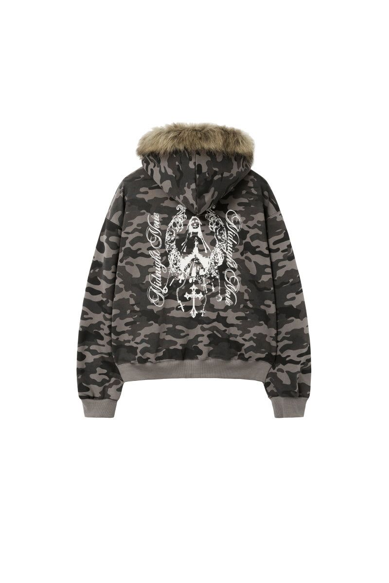 camo hair zip up (dark grey)