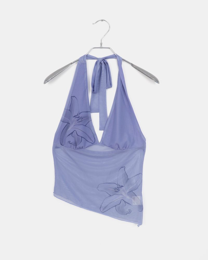 Roine flower printed see-through halter neck sleeveless