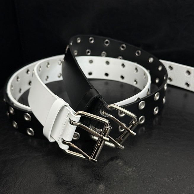 Rat Double Eyelet Long Leather Belt