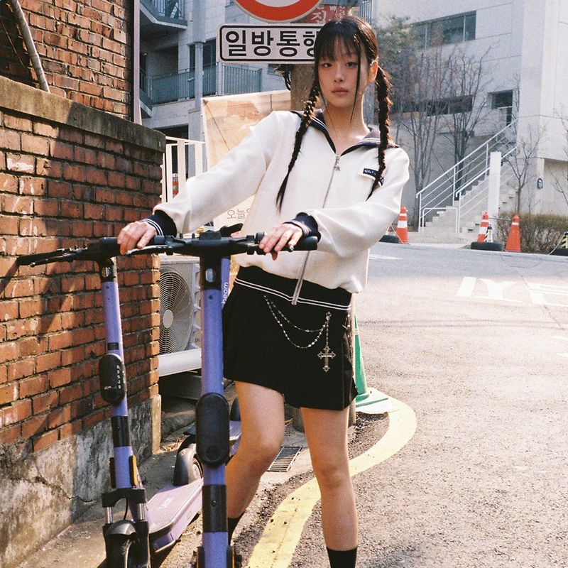 Sailor Collar Zip-Up Jacket - Ivory