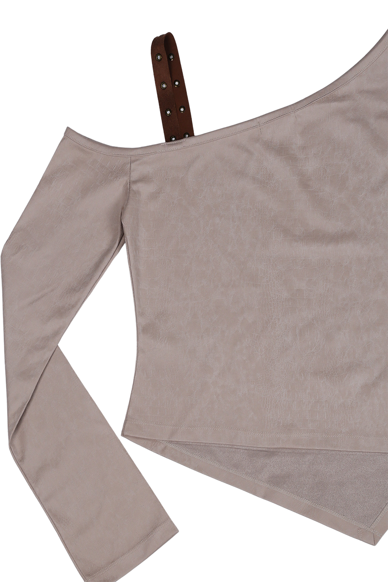 ONE SHOULDER SUEDE TOP #BEIGE