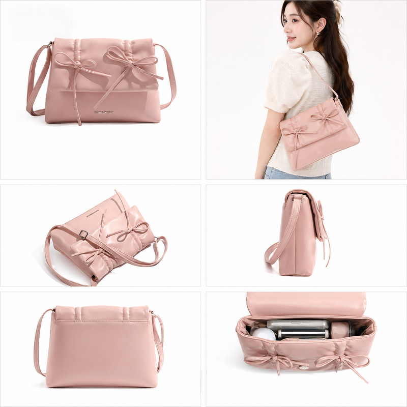 Balletcore look ribbon detail square leather shoulder bag