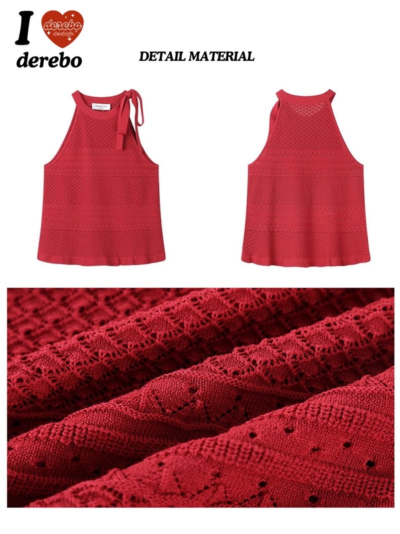 Halter Strap Red Flared Sleeveless T-shirt