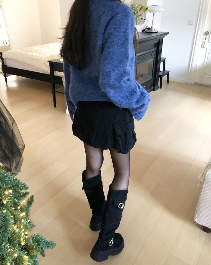 Double Buckle Suede Platform Sole Long Boots