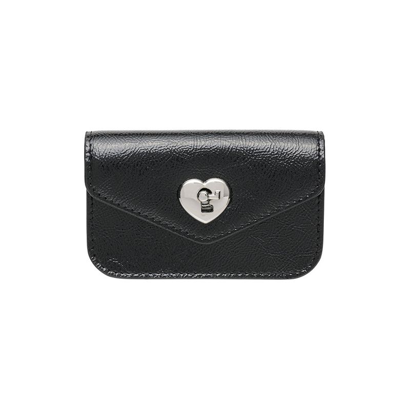 Heart Lock Compact Card Wallet Black