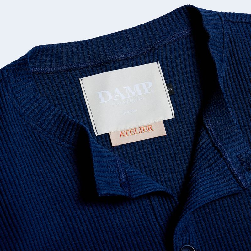 DAMP ROUND-NECK WAFFLE CARDIGAN_NAVY