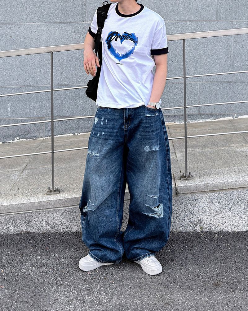 Part Blue Wash Distressed Denim