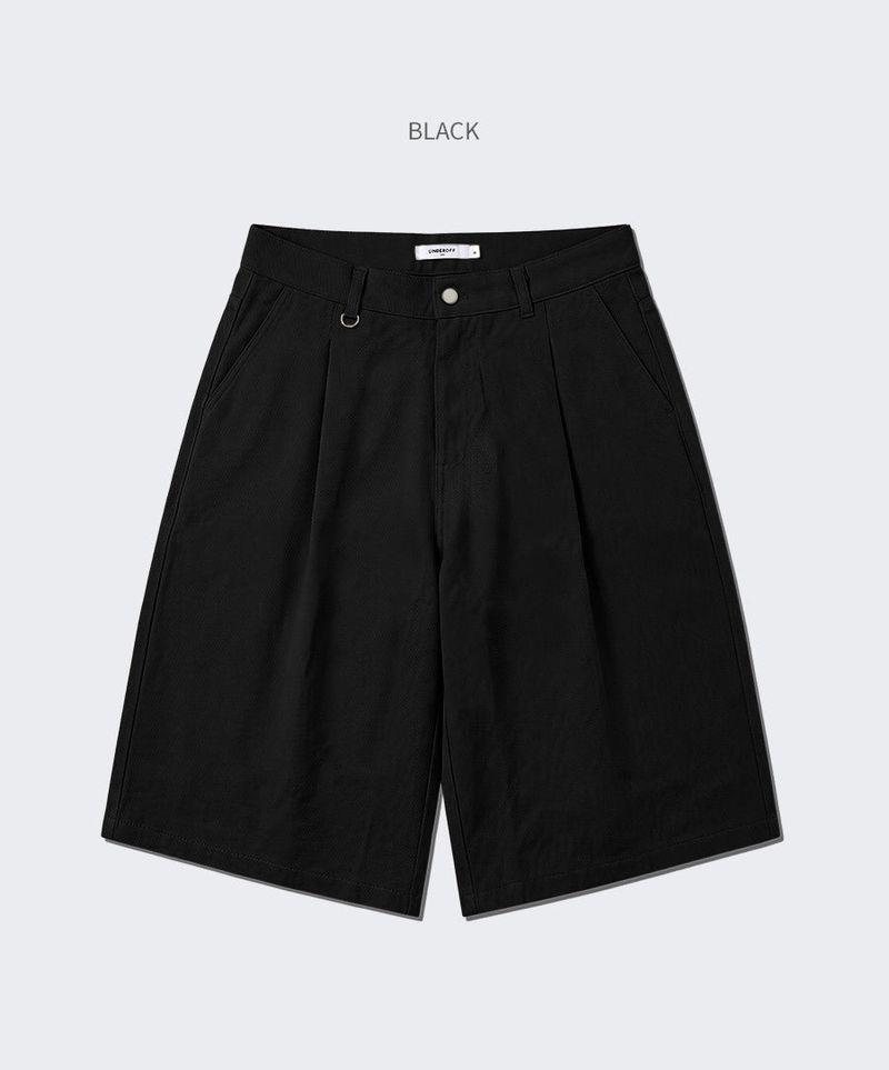 Wide Cotton Pleated Bermuda Shorts Black