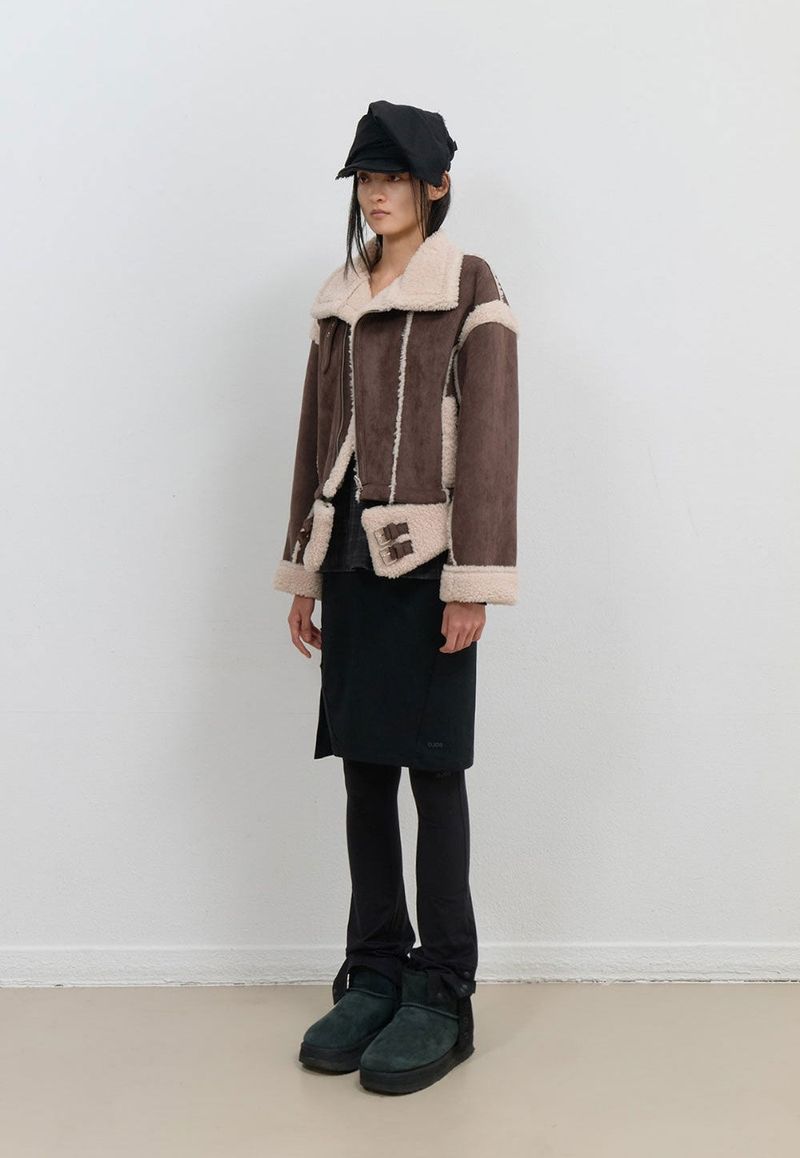 Detachable Fur Shearling Jacket / Stone Brown