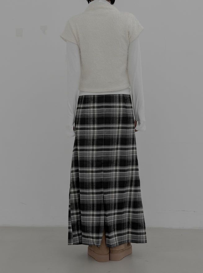 Check Strap Wrap Long Skirt
