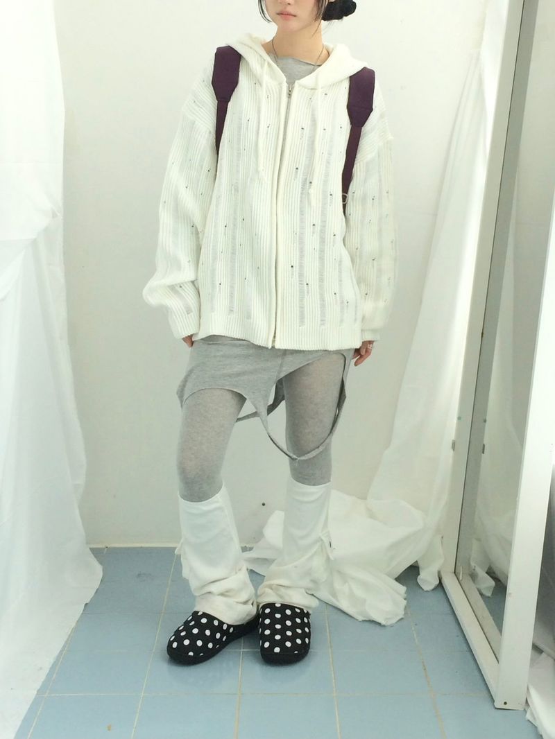 Punch Damage Hooded Knitwear Zip-Up