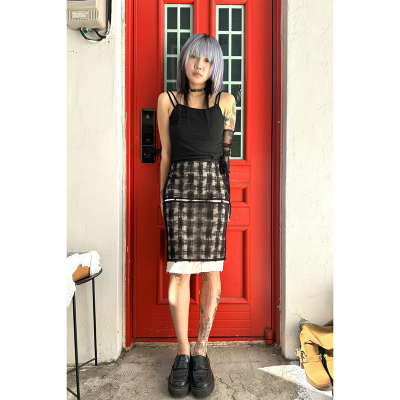 3 LAYERS CHECK SKIRT
