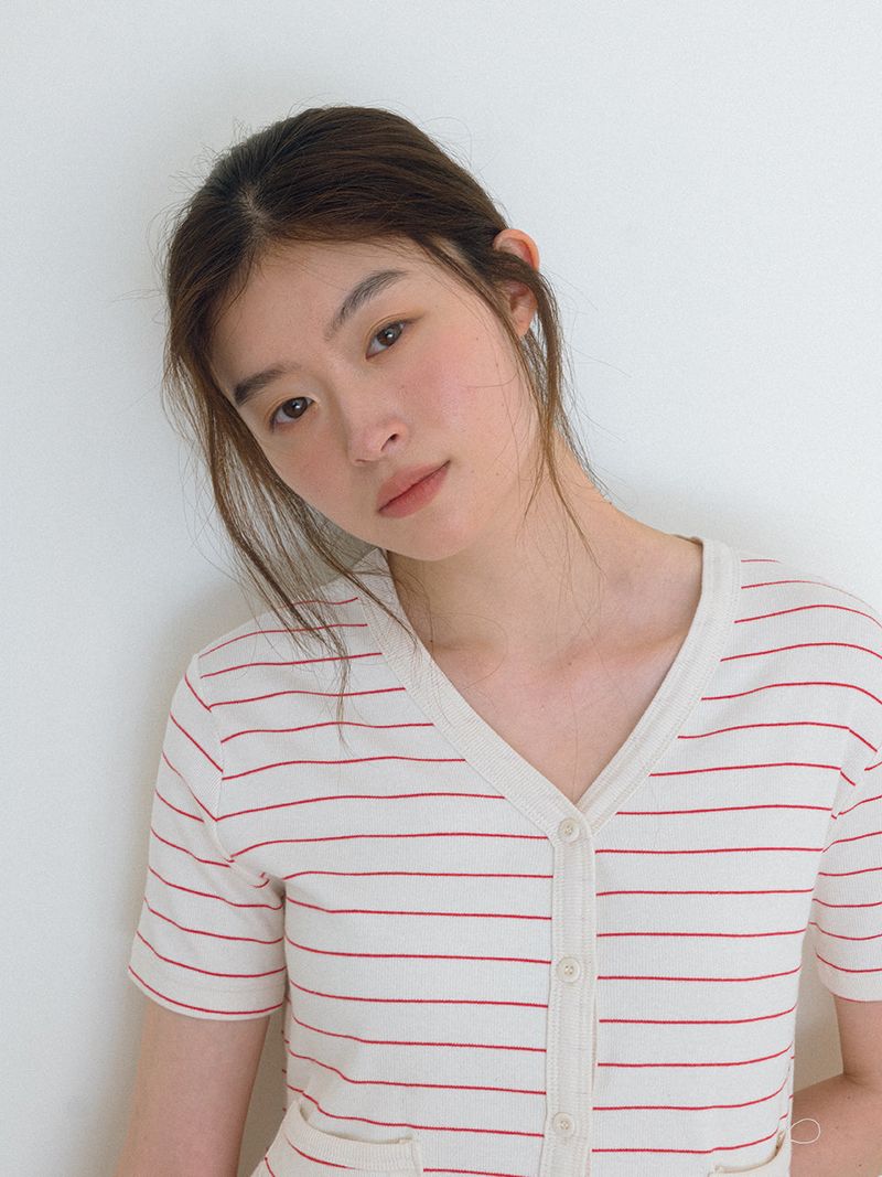 Minimal Strip Cardigan - Red