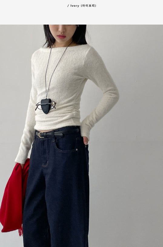INCHANT ME(インチャントミー)の「Hairy Shirring Boat Neck T-Shirt(Tops)」