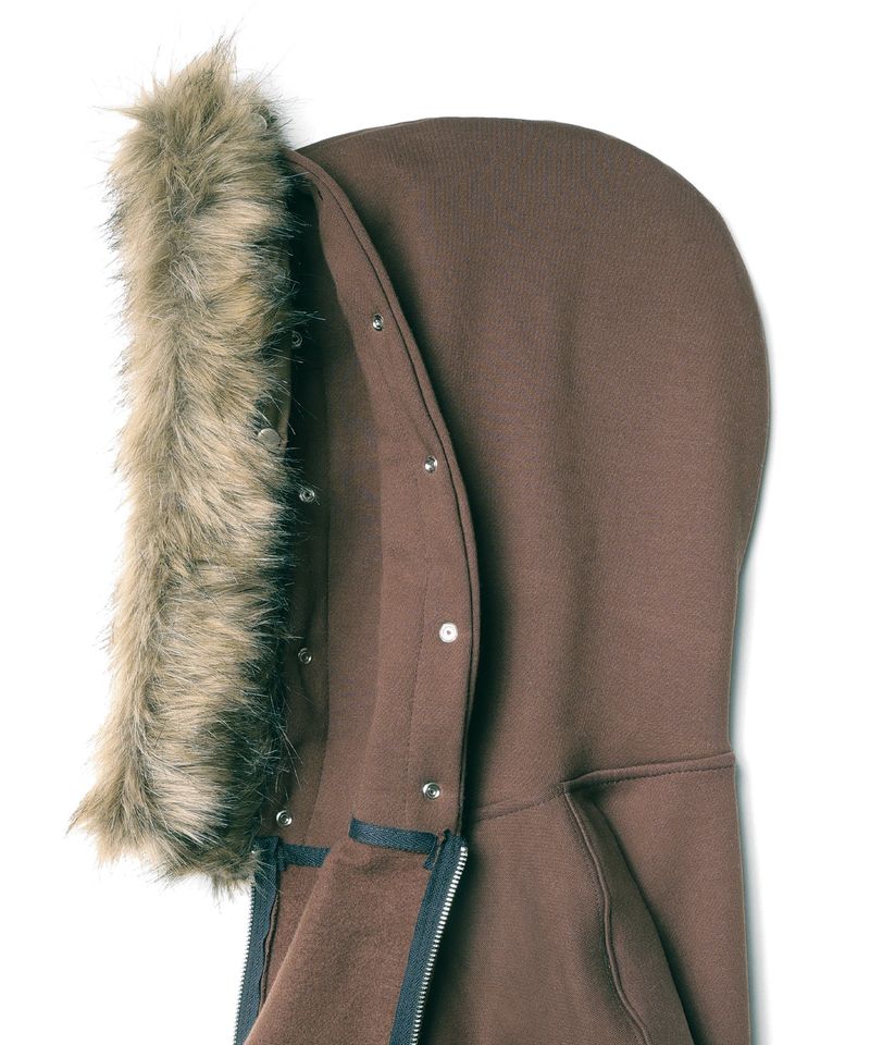 Crop Fur Hooded Zip-Up - Brown