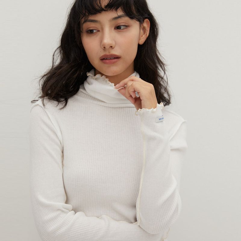 Contrast Interlock Turtle Neck T/Shirts White