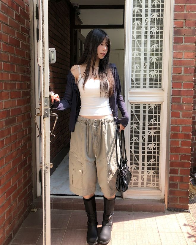 Roach Pigment Deep Dyeing Cargo Bermuda Shorts