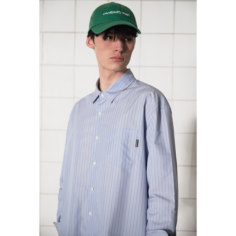 LAYERED CUFFS STRIPE SHIRT / BLUE