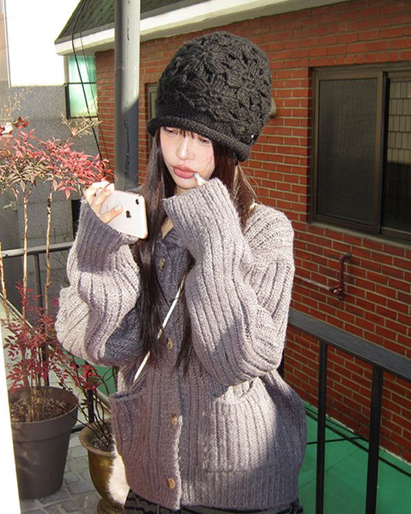Resu Flower Pattern Knit Beanie