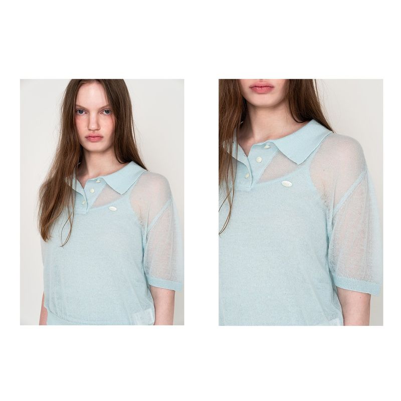 SEE-THROUGH COLLAR HALF KNIT (SKY BLUE)