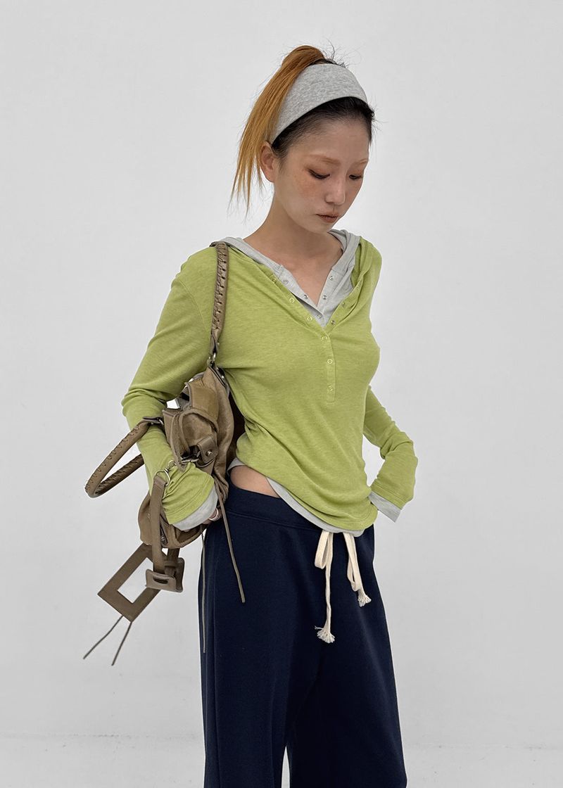 [MADE] Miti Wool Tencel Henley Neck Long Sleeve Hoodie