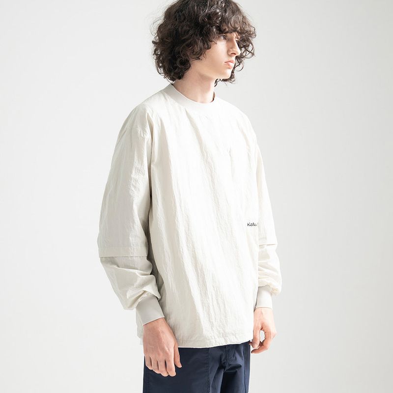 Nylon Zip Pocket Round Shirt - WHITE