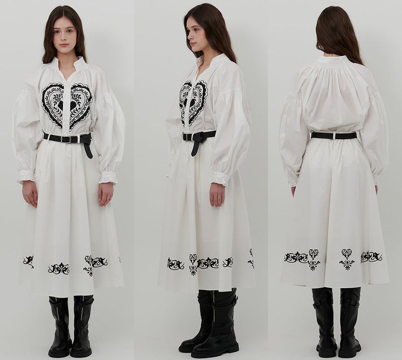 HEART PRINT VOLUME SHIRT [WHITE]