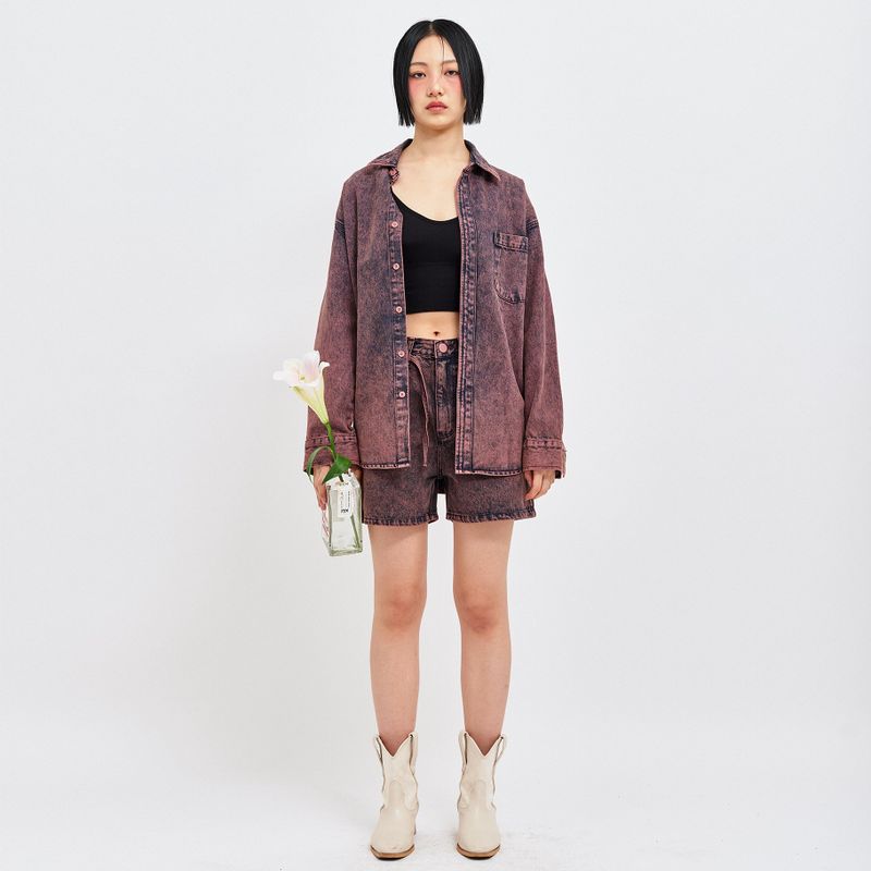WINE DENIM SHORTS