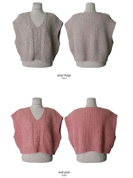 Cable V-neck Cashmere Knit Vest (4color)