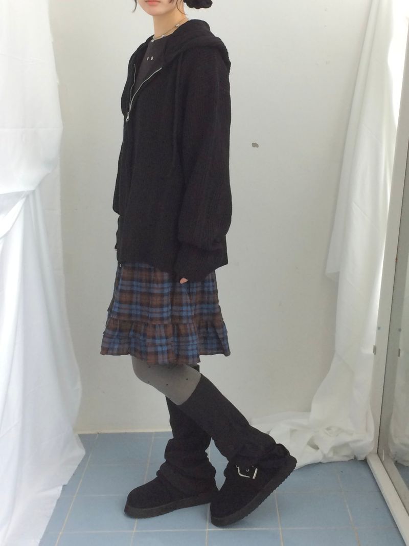 Punch Damage Hooded Knitwear Zip-Up