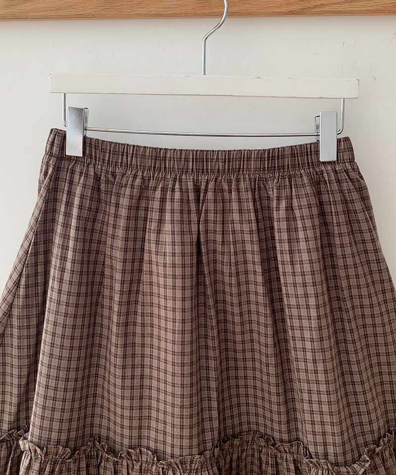 Luen midi checkered skirt Fall layered frill soft fit