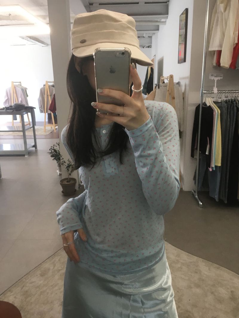 Floral Henley Neck Long Sleeve (4color)