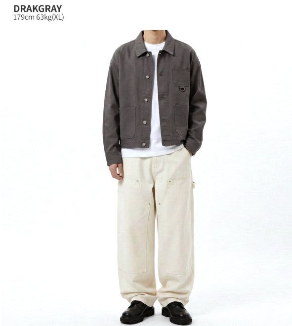 Crop French Work Jacket Dark Gray