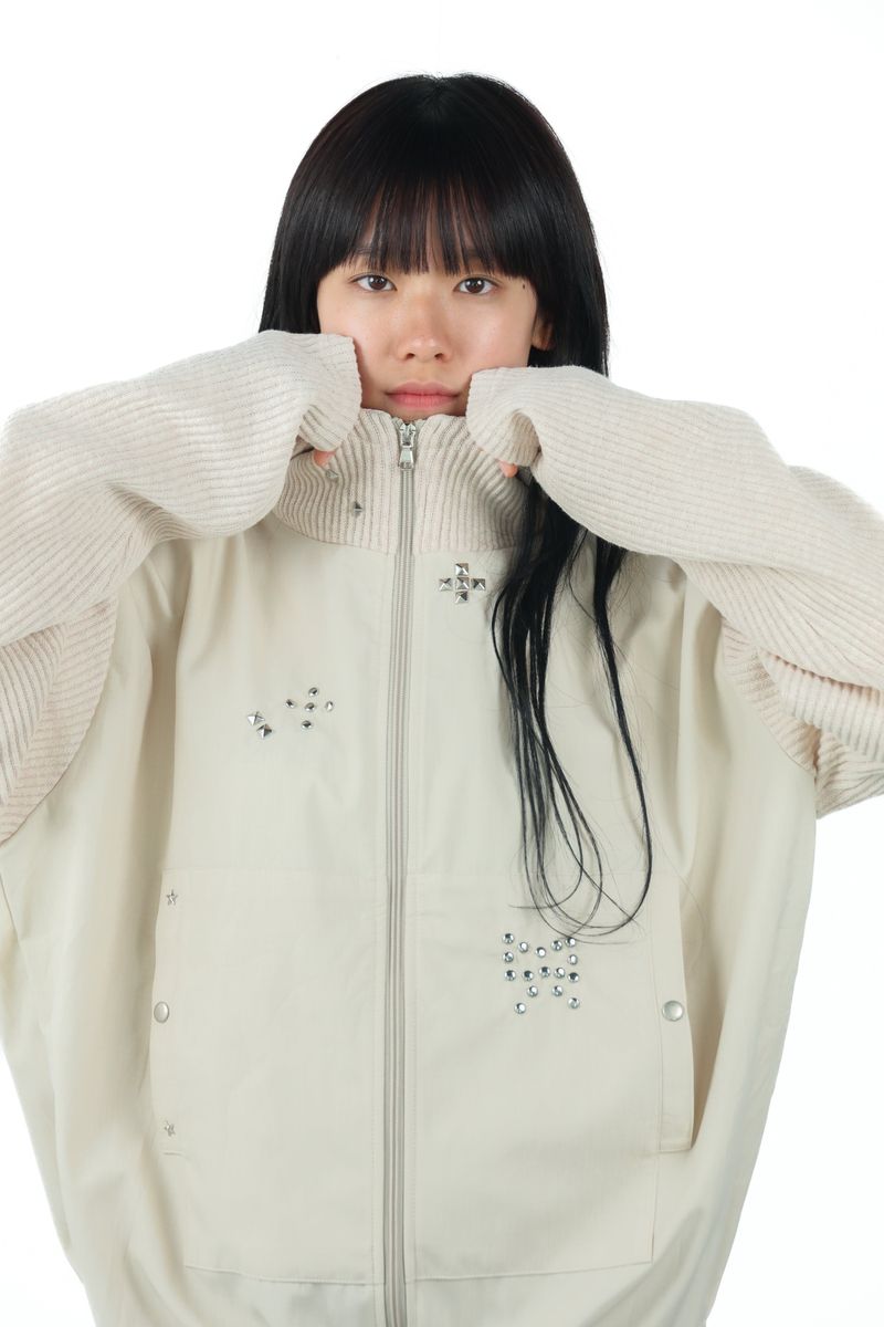 LITALMUTE（リタルミュート）の「studs nylon knitzip hoodie(white)（Jackets/Outerwear）」