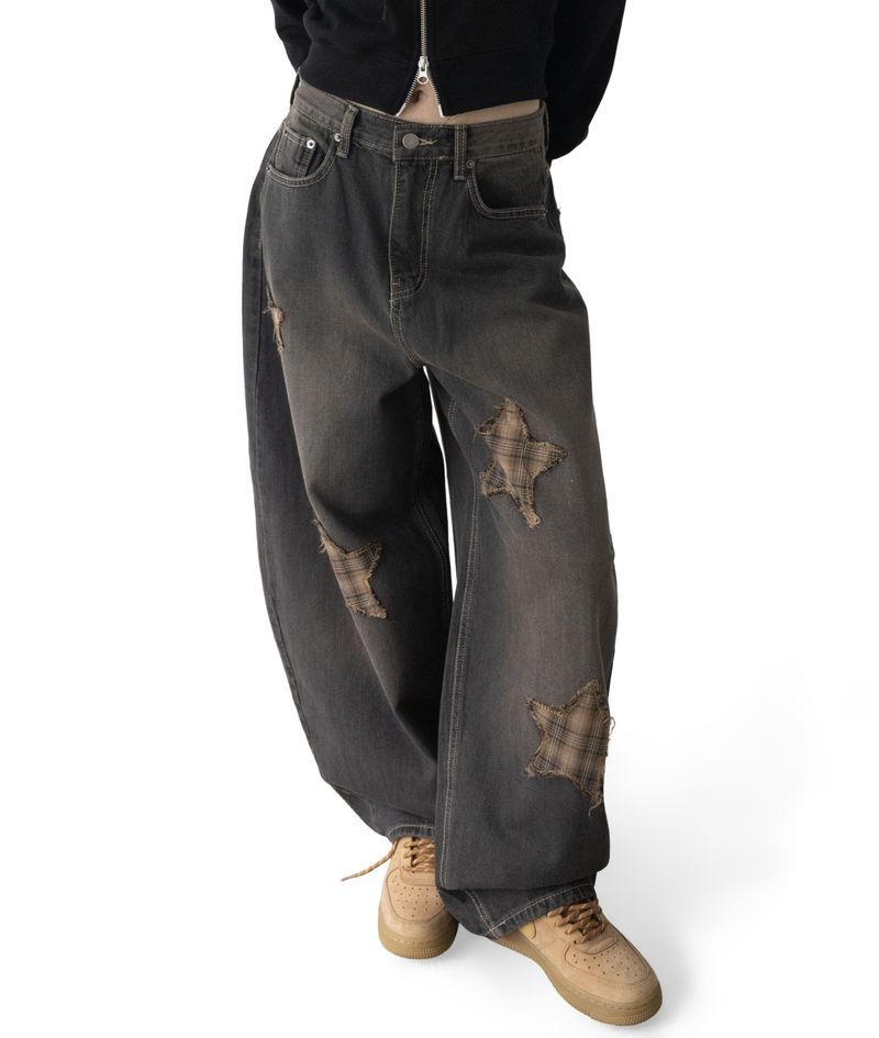 Sina Check Damage Curved Jeans