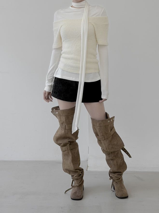 Tsumu Fur Knit Off-Shoulder