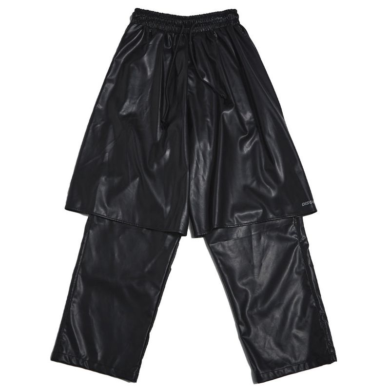 banding half cut long pants_faux leather bk
