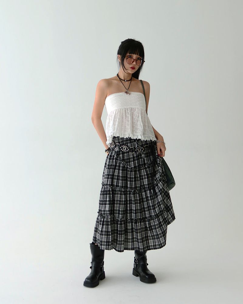 Morigirl Vintage Checkered Long Skirt