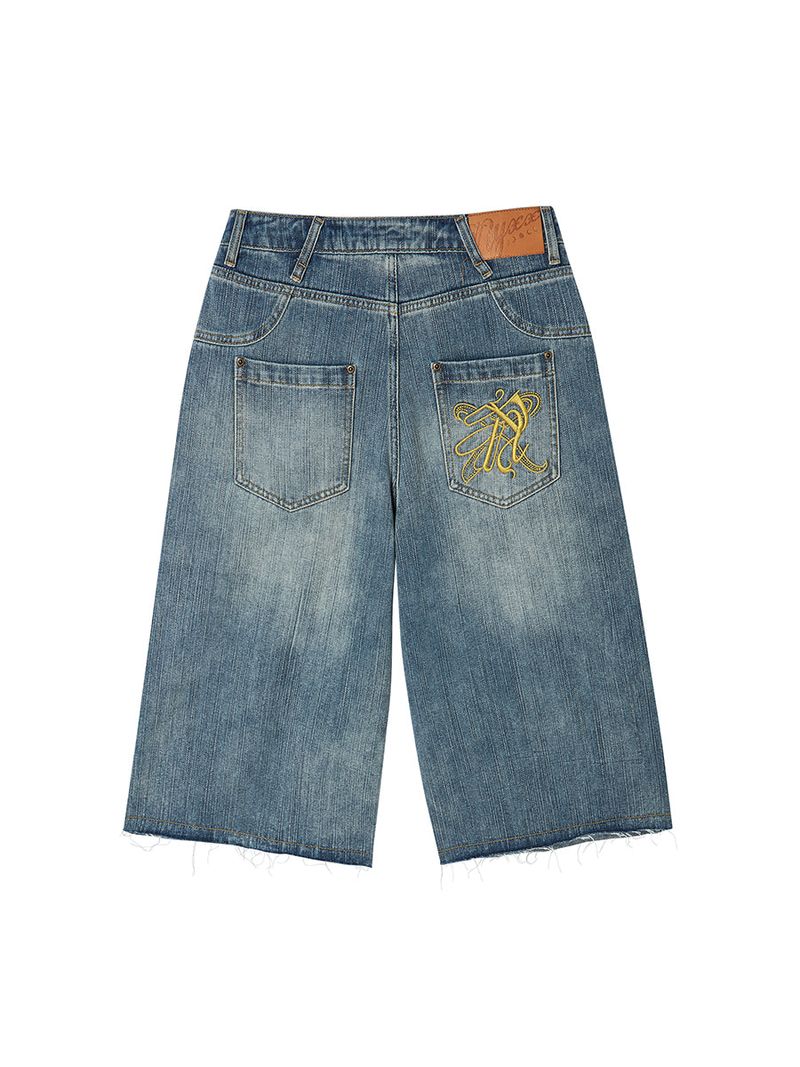 STRING CAPRI DENIM PANTS BLUE